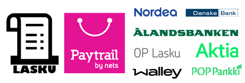 Maksutavat 1: Lasku, PayTrail, Nordea, Danske Bank, Ålandsbanken, OP Lasku, Aktia, Walley, POP Pankki