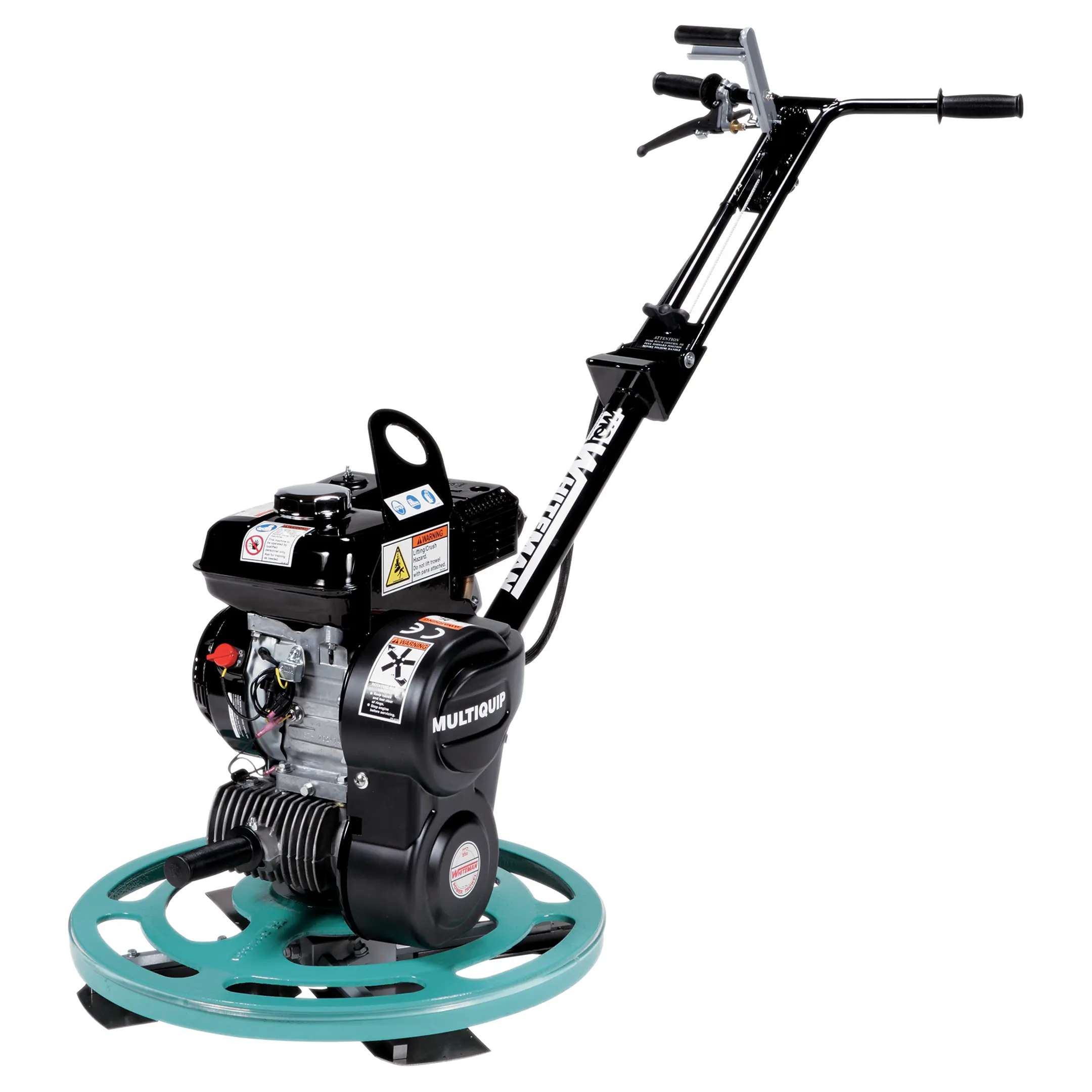 Whiteman CA4HC betonin reunakone - kävelyohjattava kone turkoosilla hiertolevyllä ja bensiinimoottorilla.